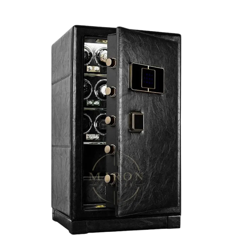 Black watch winder safe with digital display on a white background