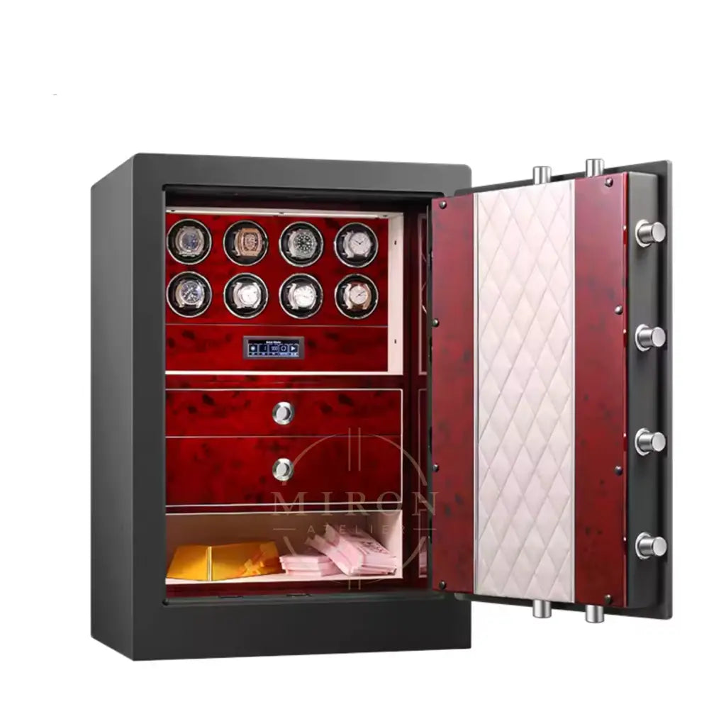 Watch Winder Safe - Suprême - Bordeaux Burl / Essential (8 Watches) - Watch Winder