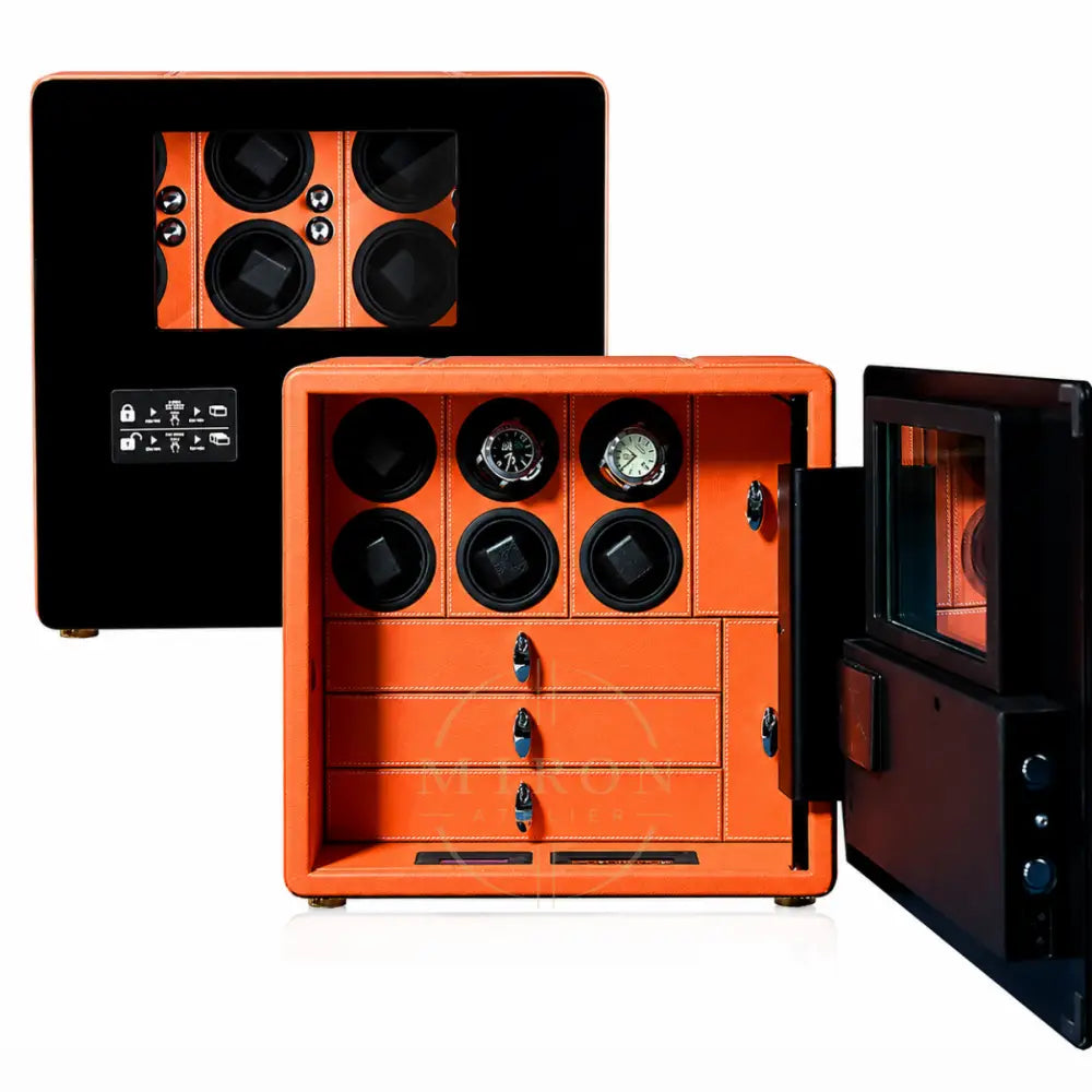 Watch Winder Safe - Vendôme - 6 Slot-Orange - Watch Winder