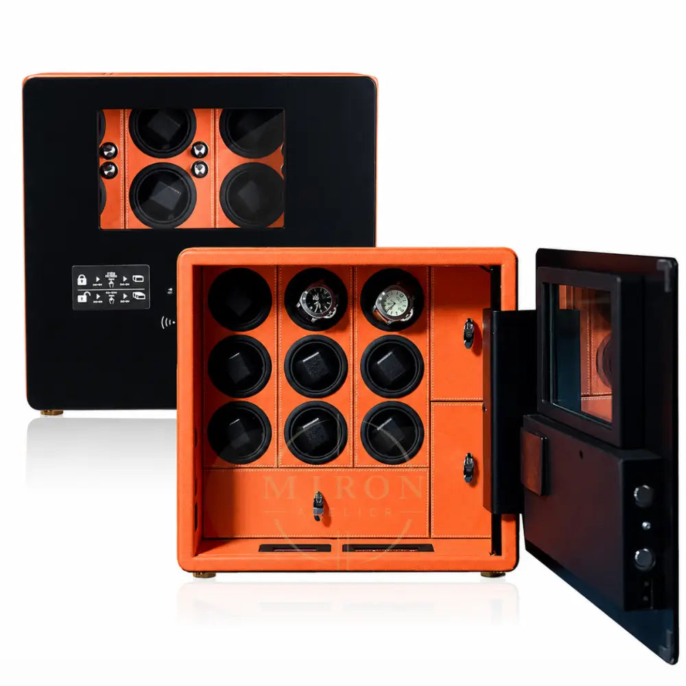 Watch Winder Safe - Vendôme - 9 Slot-Orange - Watch Winder