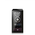 Watch winder with two watches inside on a white background, branded 'Miron Atelier'.