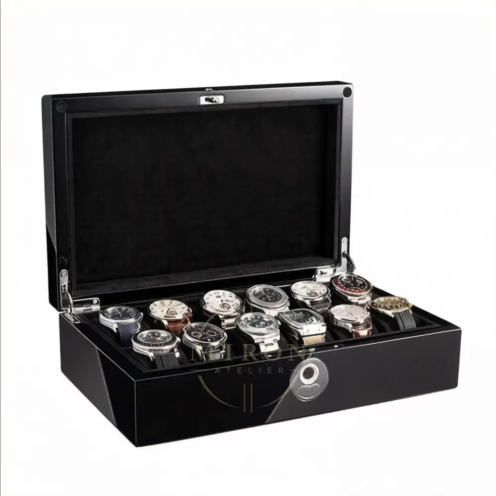 Watch Box Fingerprint Lock - Prestige - 12 Slots | Piano Black - Watch Case