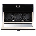 Black watch winder with three compartments on a white background