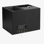 Black storage watch winder box with compartments and control panel on a white background