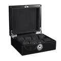 Black watch box with glass lid on a white background