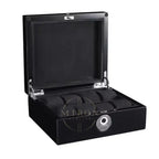 Black watch box with glass lid on a white background