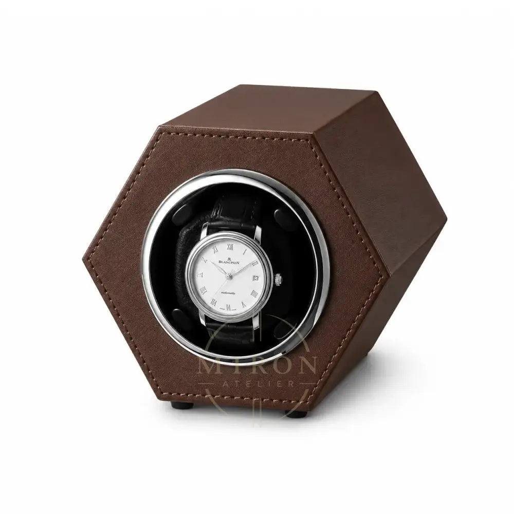 Luxury watch Blanc Pain in a brown leather auto watch winder 