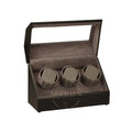 Brown watch box with three compartments on a white background