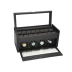 Black watch winder with four rotating watches on a white background