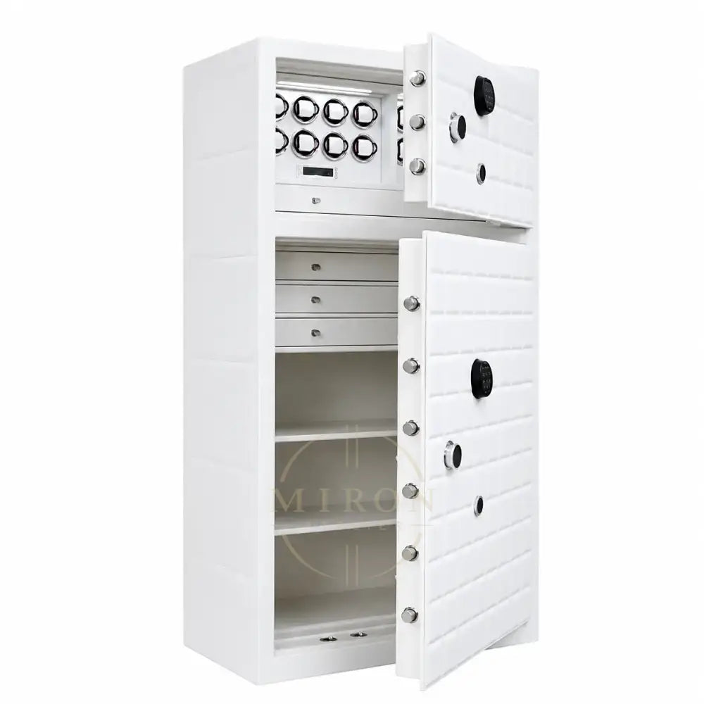 White watch winder safe with open doors on a white background. Fully customizable.
