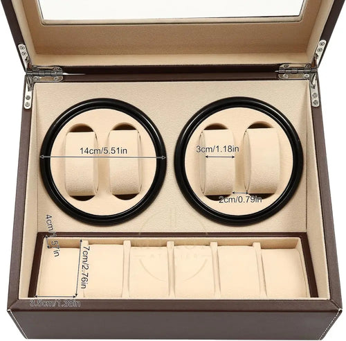 Watch winder box with dimensions labeled on a white background
