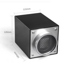 Black and silver cylindrical single watch winder with dimensions labeled on a white background
