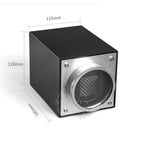 Black and silver cylindrical single watch winder with dimensions labeled on a white background