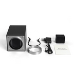 Collection of electronic components and accessories of watch winder on a white background