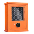 Orange watch winder with digital display on a white background