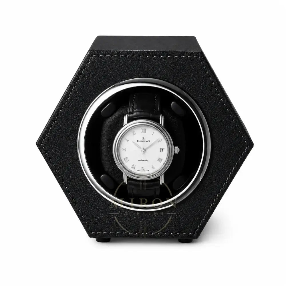Auto watch winder, black leather hexagonal
