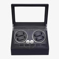 Black watch winder box with two rotating compartments on a white background