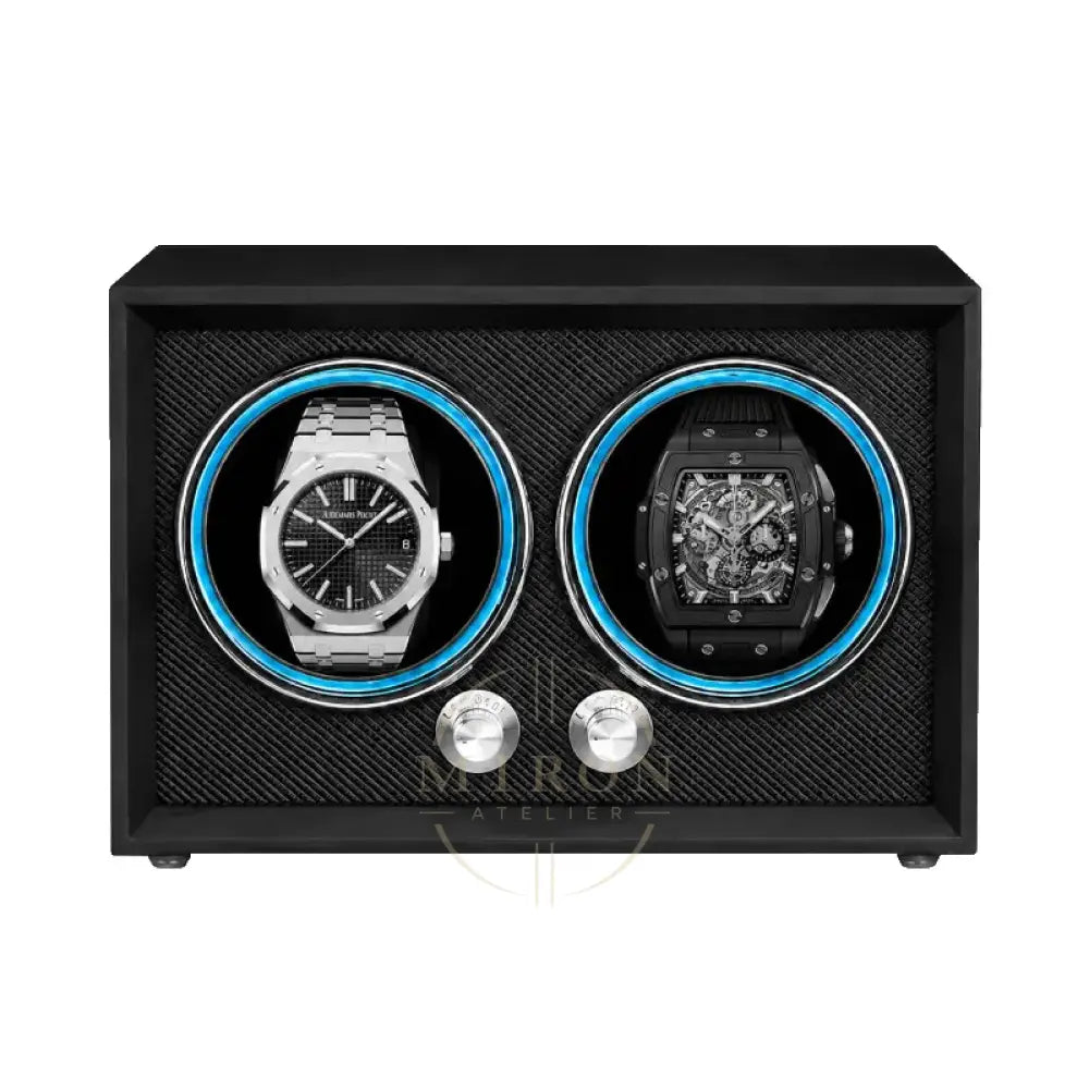 Luxury Watch Winder Matte with 2 luxury watches Audemars and Hublot rotating inside