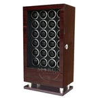 Wooden ebony watch winder with 24 watches on a white background