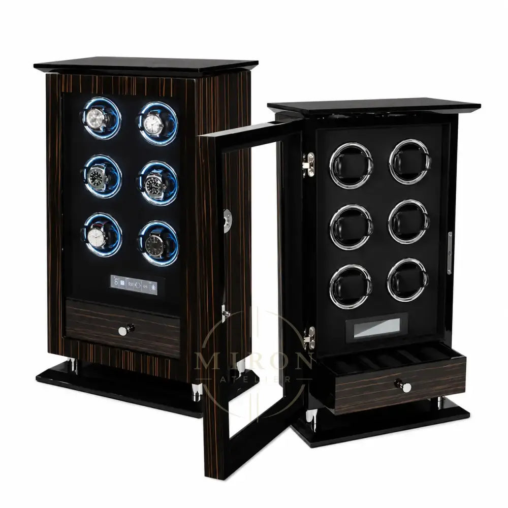 watch winder with multiple watch faces on a white background