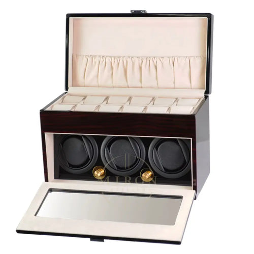 Timepieces watch winder storage case with three watch compartments below
