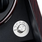 Control knob on a black watch winder device with 'OFF' label