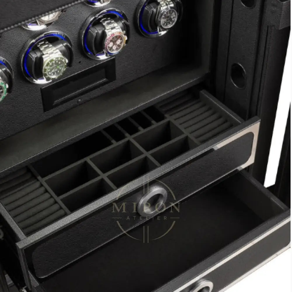 Black jewelry organizer with compartments and illuminated display