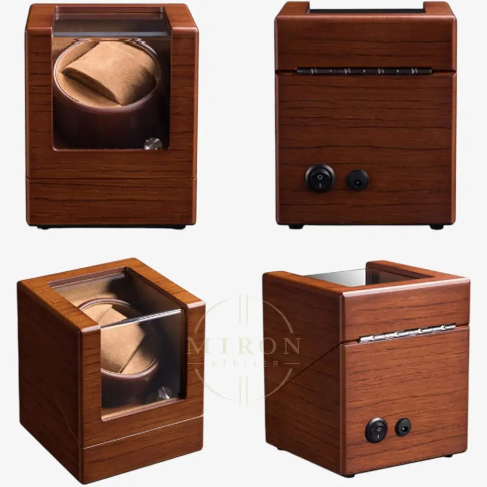 Wooden vintage watch winder with no watch inside on a white background