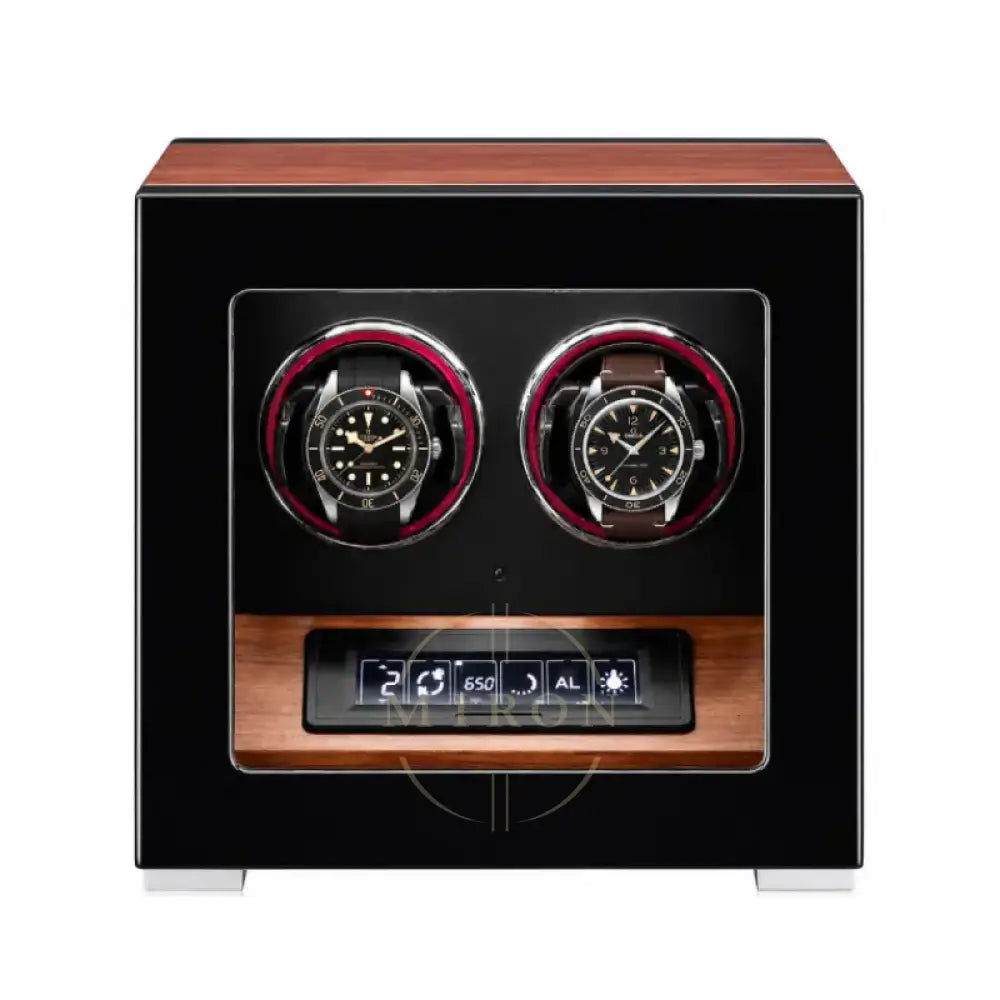 Watch winder with two luxury Tissot and Omega watches inside, finger print opening