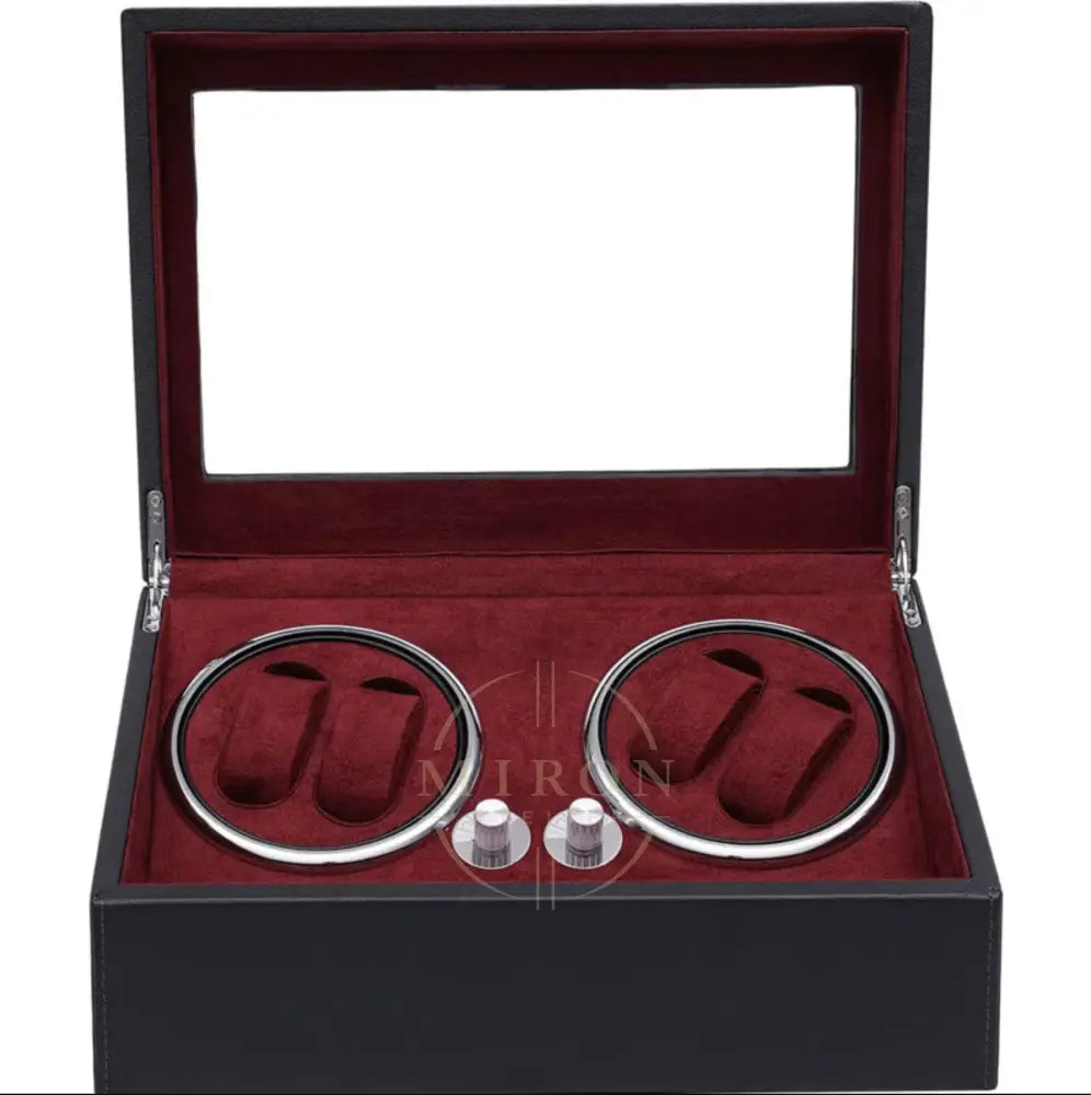 Red interior of a 4 slots watch winder