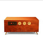 Wooden electronic watch-winder device with control buttons on a white background